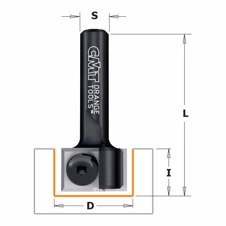 Rechte groeffrees, HWM D=19mm S=8mm L=45mm I=12mm