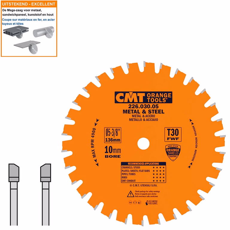 Multi-cirkelzaagblad met hardmetalen tanden D=136mm B=10mm K=1,5mm Z30