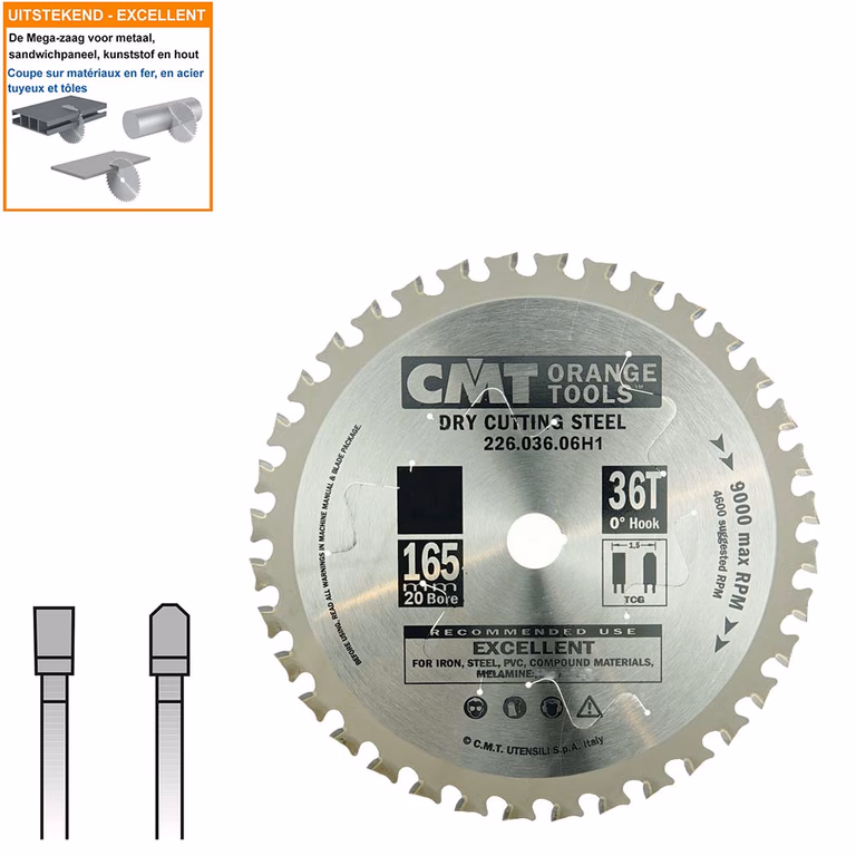 HW zaagblad voor RVS (roestvast staal) D=165mm B=20mm