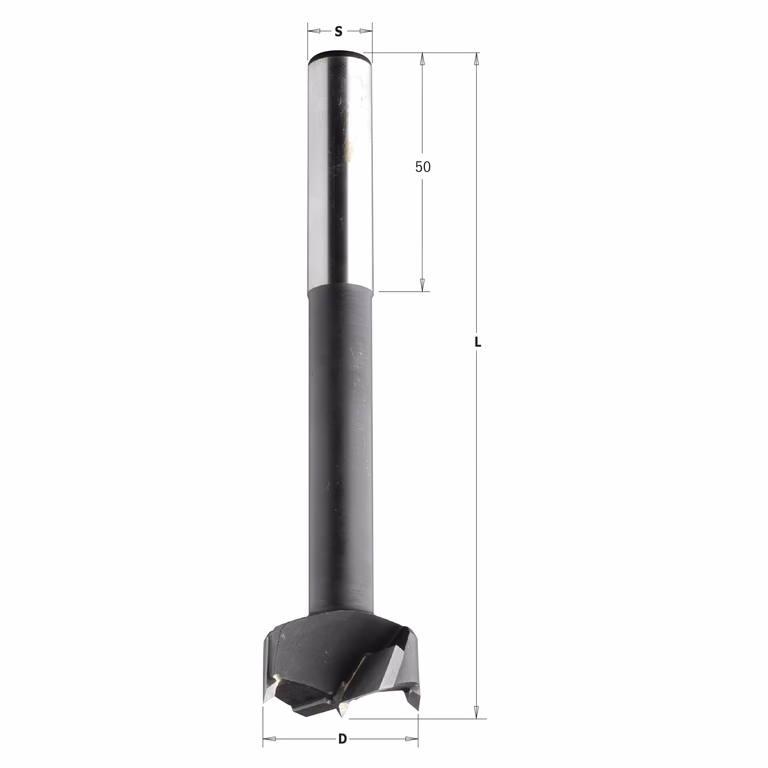 Cilinderkopboor D=20 met lange cilindrische schacht, rechts S=13mm