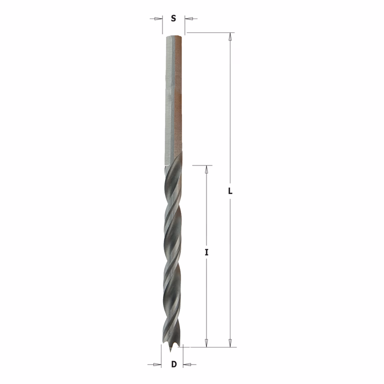 Spiraalboor (dubbele spiraal) met lange punt D=3mm S=3mm L=61mm I=33mm