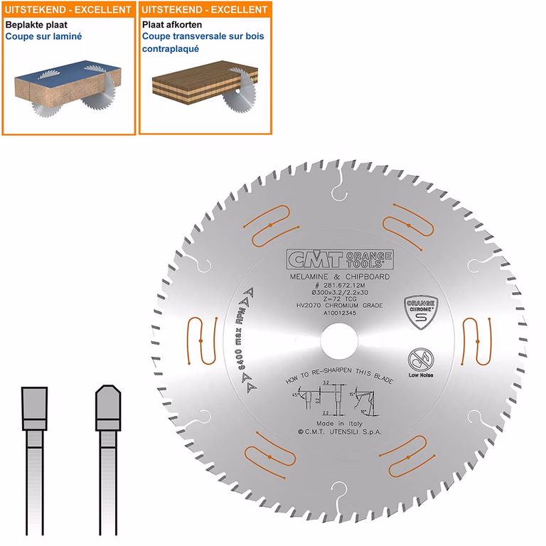 Geluidsarme zaag met chroom-coating D=300mm K=3,2mm P=2,2mm Z72