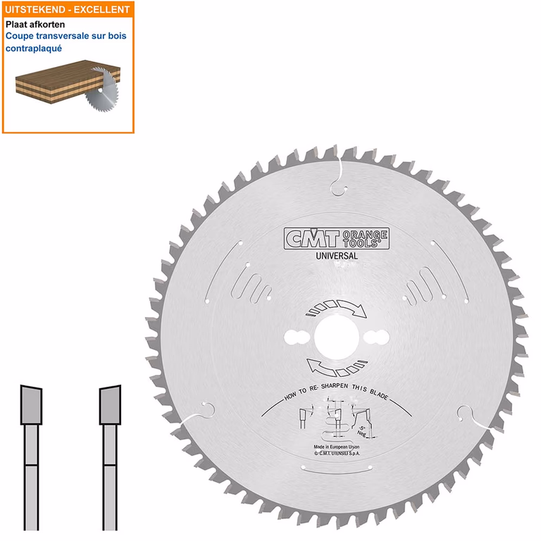 Afkortzaag met hardmetalen tanden geschikt voor hout D=305mm K=2,8mm P=1,8mm Z54