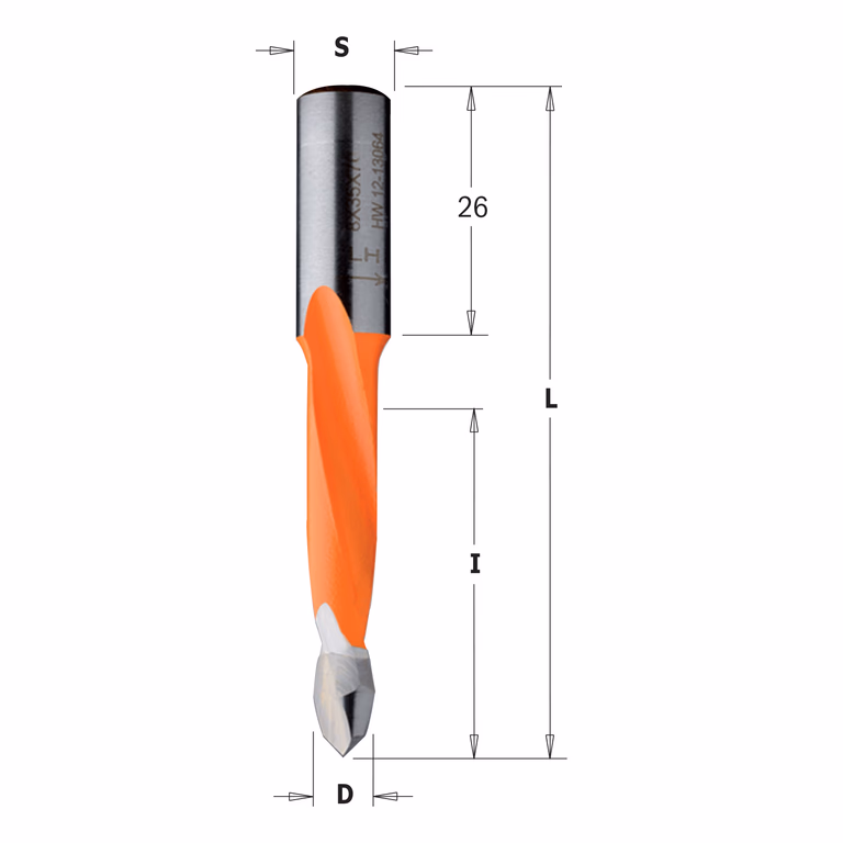 Drevelboor, links D=7mm L=70mm L1=26mm I=35mm · 314.070.42