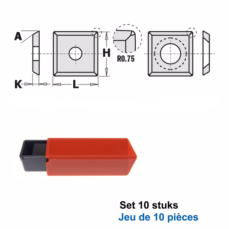 HWM wisselmessen (per 10 st.) L=10,5mm H=10,5mm R=0,75mm d=4mm