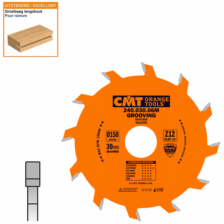 Groefzaag met hardmetalen tanden D=150mm K=3mm P=2mm Z12 · 240.030.06M