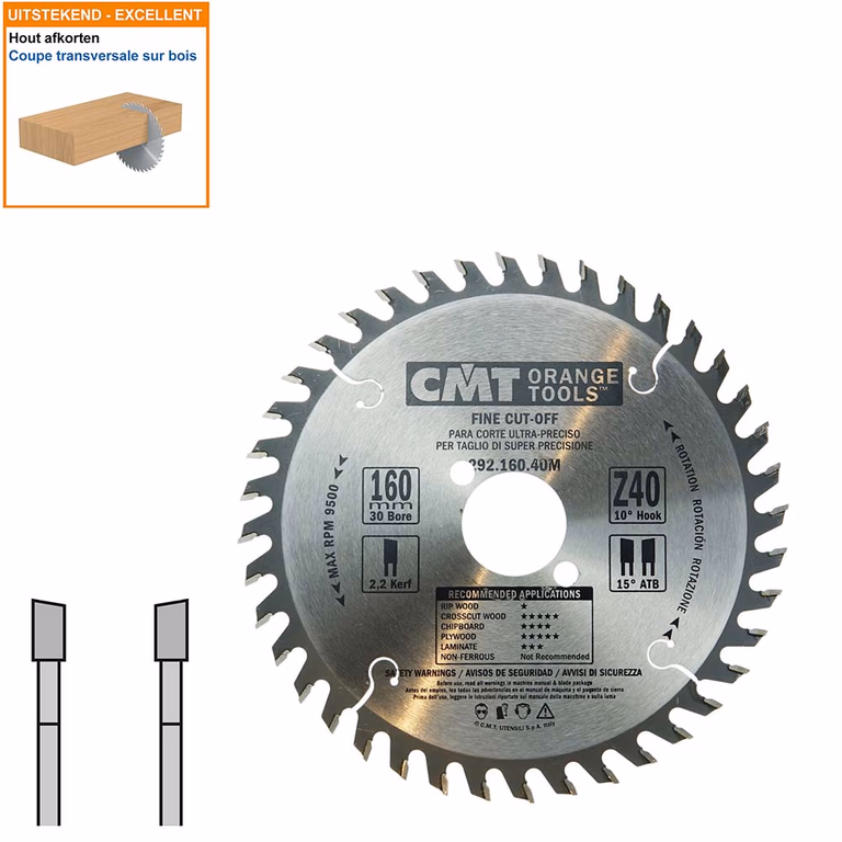 HW afkortcirkelzaag voor draagbare machines D=160mm B=30mm P=1,6mm Z40