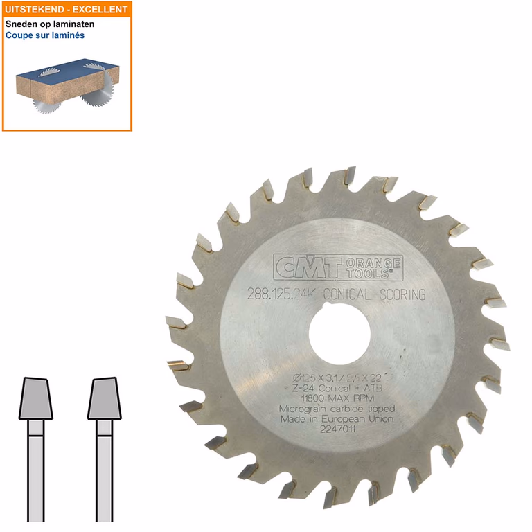 Conische voorritszaag met hardmetalen tanden D=125mm B=22mm P=2,5mm Z24