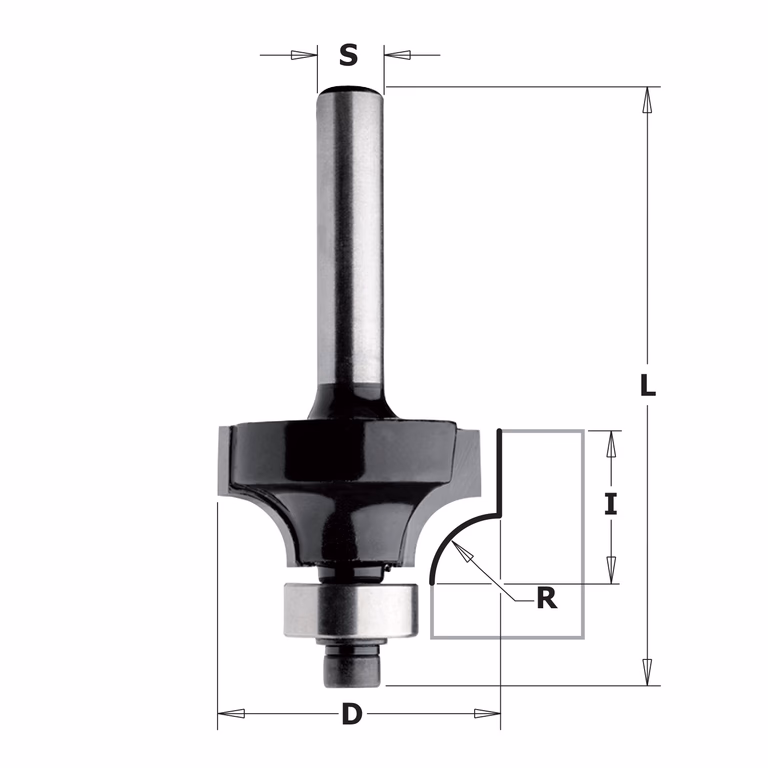 Afrondfrees met lager (contractor), HW D=16,7mm L=51mm I=7,9mm R=2mm
