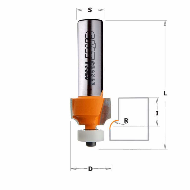 Kwart oprond frees met Delrin kogellager, HW D=19,5mm L=59mm I=12,7mm R=3,2mm