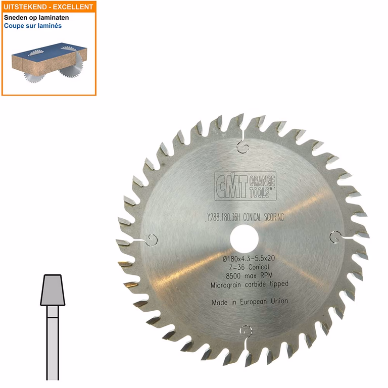 Conische voorritszaag met hardmetalen tanden D=180mm B=20mm P=3,2mm Z36