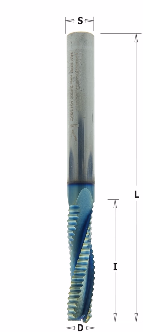 Positieve schrobfrees, HWM + coating D=6mm S=6mm L=70mm I=22mm