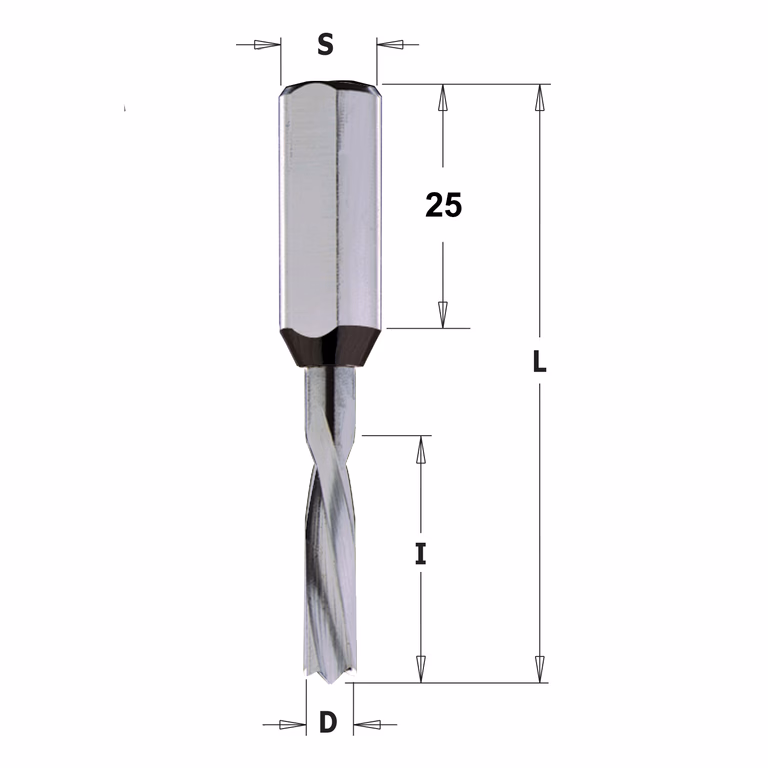 Drevelboor, links D=10mm L=57,5mm L1=27mm I=27mm · 310.100.22