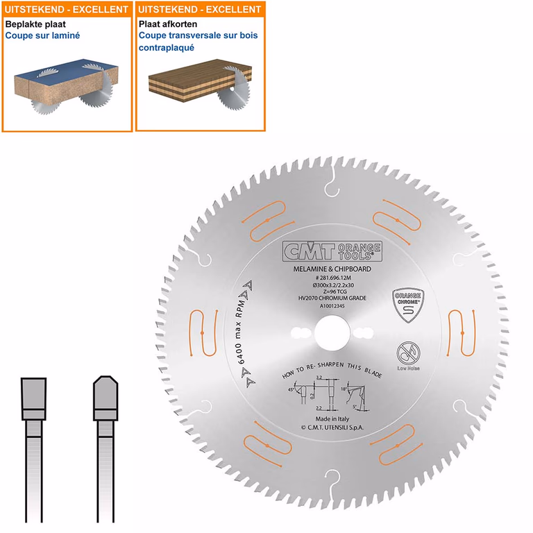 Geluidsarme zaag met chroom-coating D=300mm K=3,2mm P=2,2mm Z96