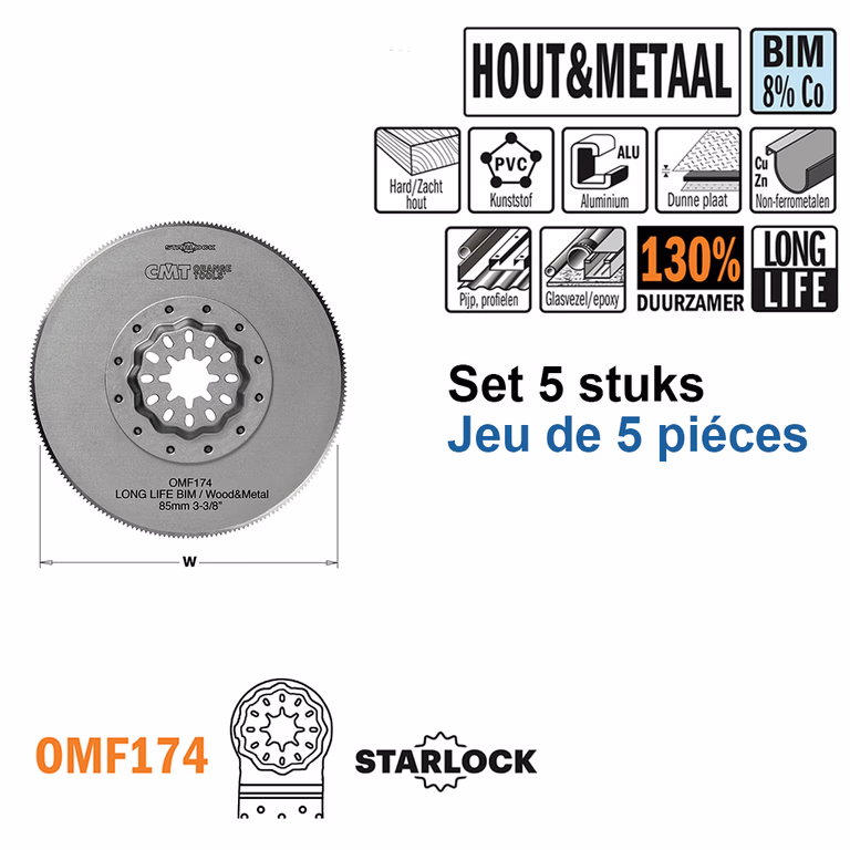 Ronde BIM multitoolzaagblad voor metaal en hout, 85mm · OMF174-X5