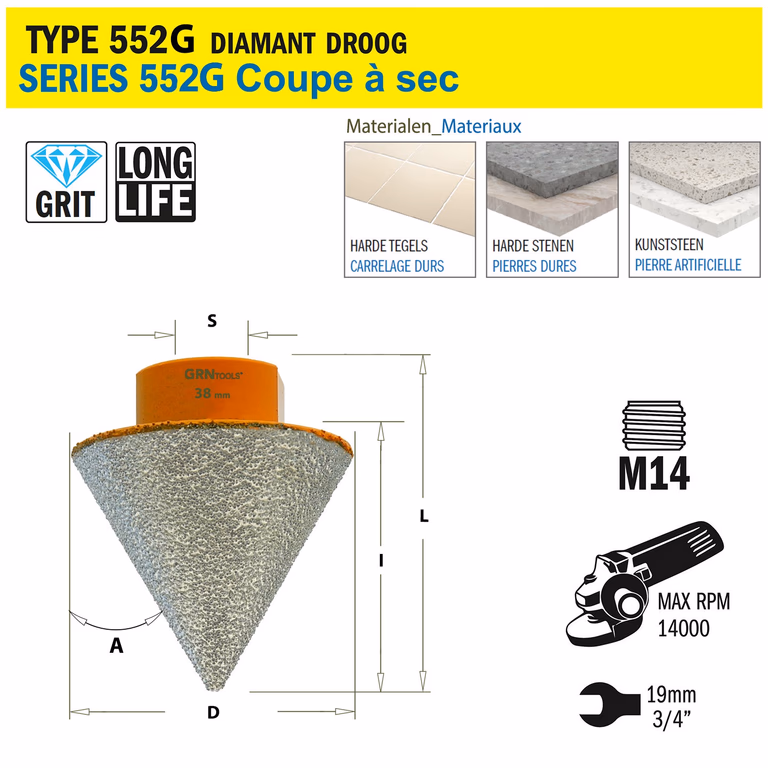 Gatzaag voor extreem harde materialen D=38mm S=M14 L=44mm I=37mm