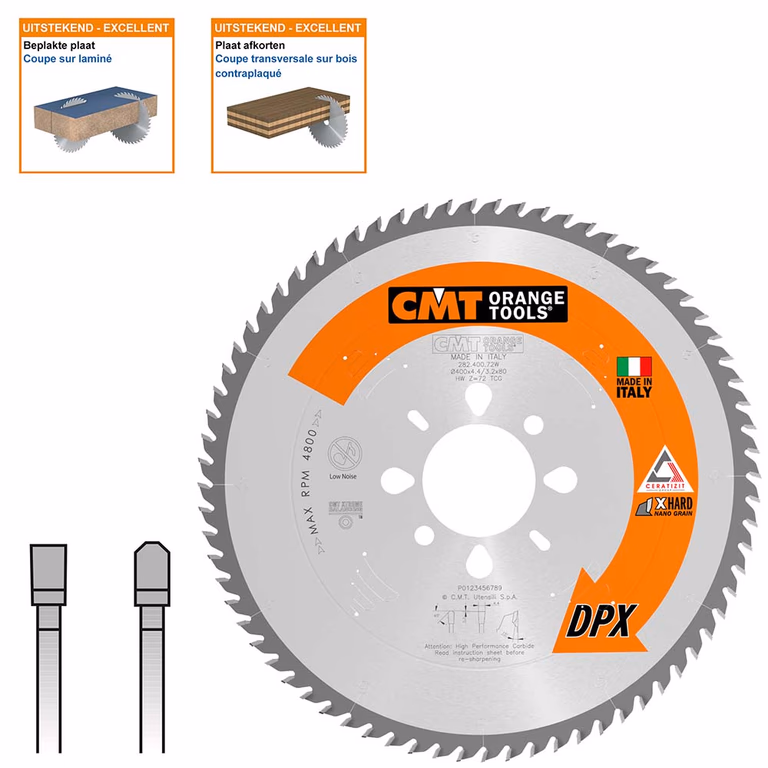 Plaatzaagblad met DPX hardmetalen tanden D=400mm B=80mm K=4,4mm P=3,2mm
