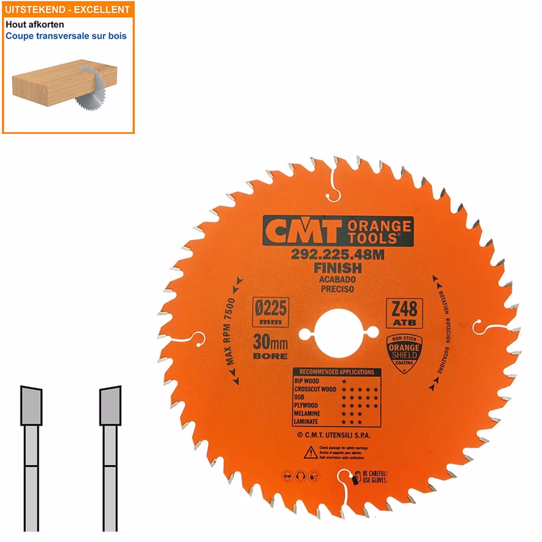 HW afkortcirkelzaag voor draagbare machines D=225mm B=30mm P=1,8mm Z48