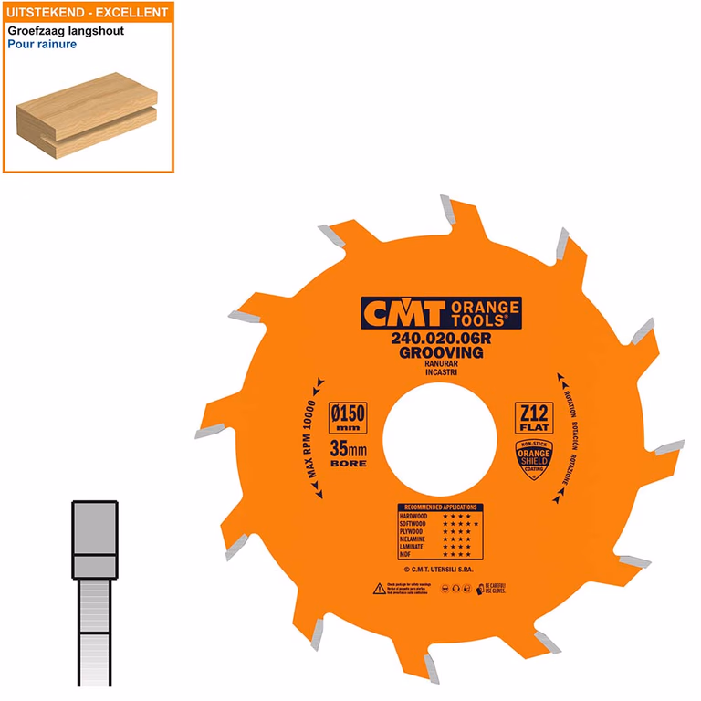 Groefzaag met hardmetalen tanden D=150mm K=2mm P=1,4mm Z12 · 240.020.06R