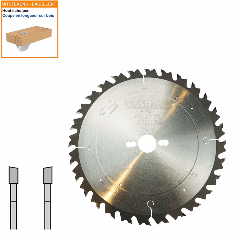 Schulpzaag met hardmetalen tanden voor hout D=260mm K=2,8mm P=1,8mm Z28