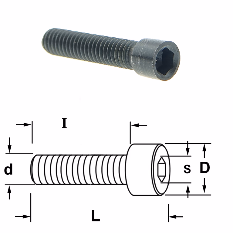 Inbusbout met ronde kop D=5,2mm S=3mm L=22mm I=18mm