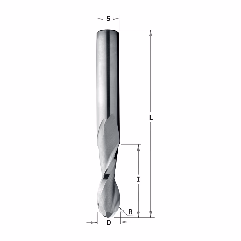 Spiraalfrees met bolle kop, HWM D=3,18mm I=12,7mm R=1,6mm