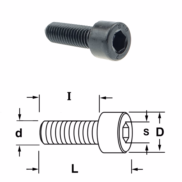 Inbusbout met ronde kop D=8,5mm S=4mm L=15mm I=10mm