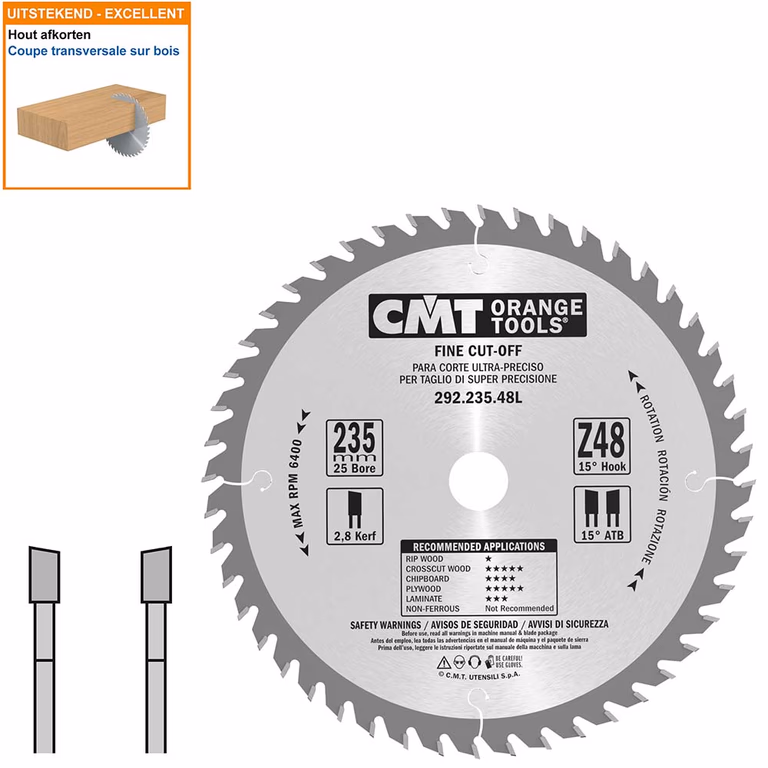 HW afkortcirkelzaag voor draagbare machines D=235mm B=25mm P=1,8mm Z48