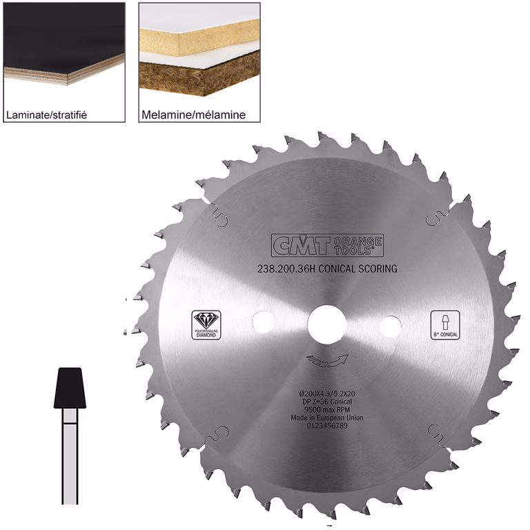 Conische voorritszaag met diamanten tanden D=200mm B=20mm Z36