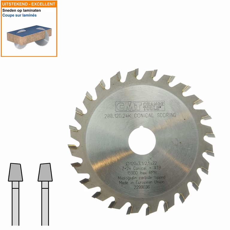 Conische voorritszaag met hardmetalen tanden D=120mm B=22mm P=2,5mm Z24