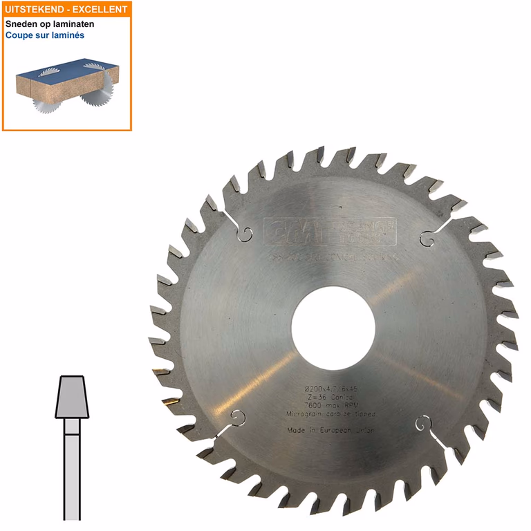 Conische voorritszaag met hardmetalen tanden D=200mm B=45mm P=3,5mm Z36