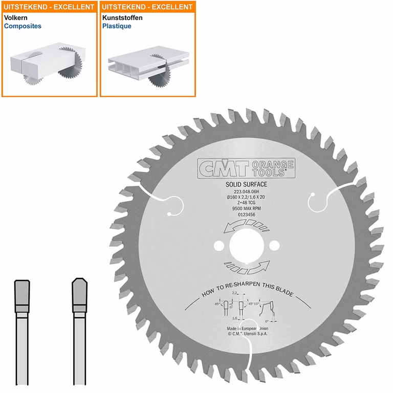 HW speciaalzaag voor solid surface en harde kunststof D=160mm B=20mm K=2,2mm P=1,6mm