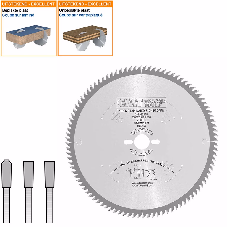 Platenzaag met hardmetalen tanden (zonder voorsnijder) D=300mm K=3,2mm P=2,2mm Z96