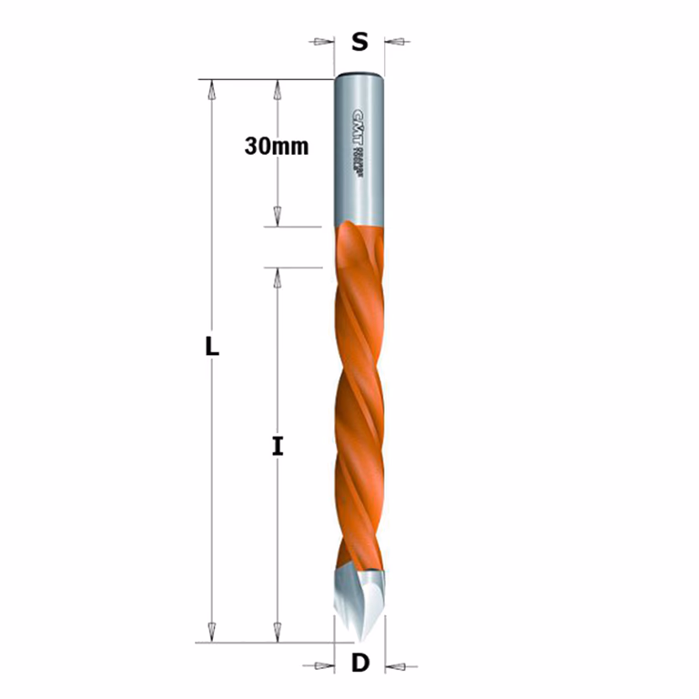 Spitse drevelboor, links D=6mm L=115mm L1=30mm I=70mm