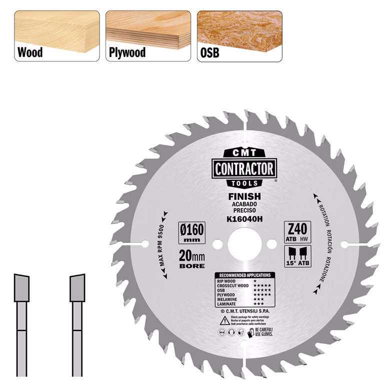 Universeel Contractor zaag met hardmetalen tanden D=160mm K=2,2mm P=1,4mm Z40 · K16040H