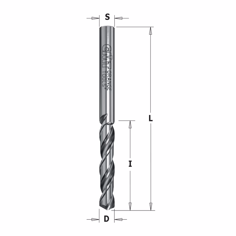 Spiraalboor, V-punt 120° geslepen, rechts D=2mm S=2mm L=50mm I=25mm