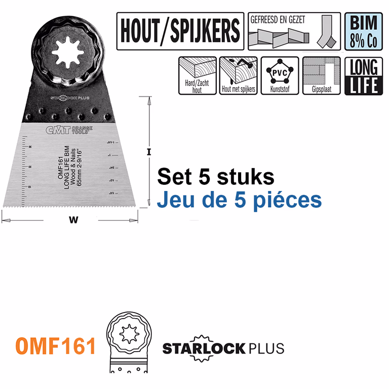 Multitoolzaagblad voor hout met spijkers, 65mm · OMF161-X5