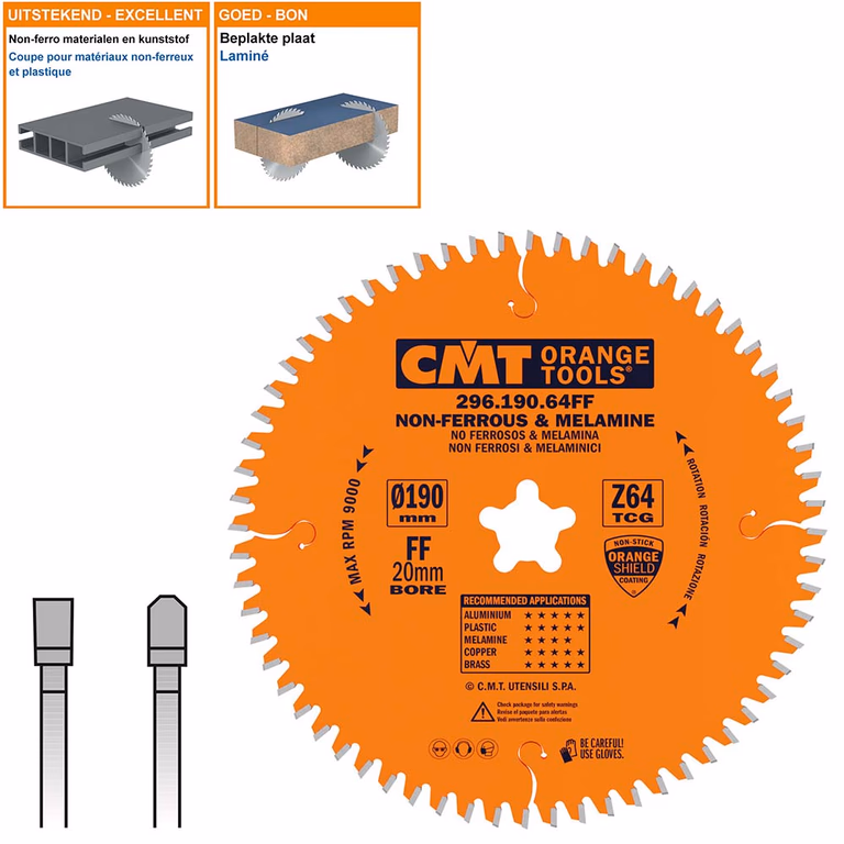 Cirkelzaag voor non-ferro metalen en harde materialen D=190mm K=2,8mm P=2,2mm Z64 · 296.190.64FF