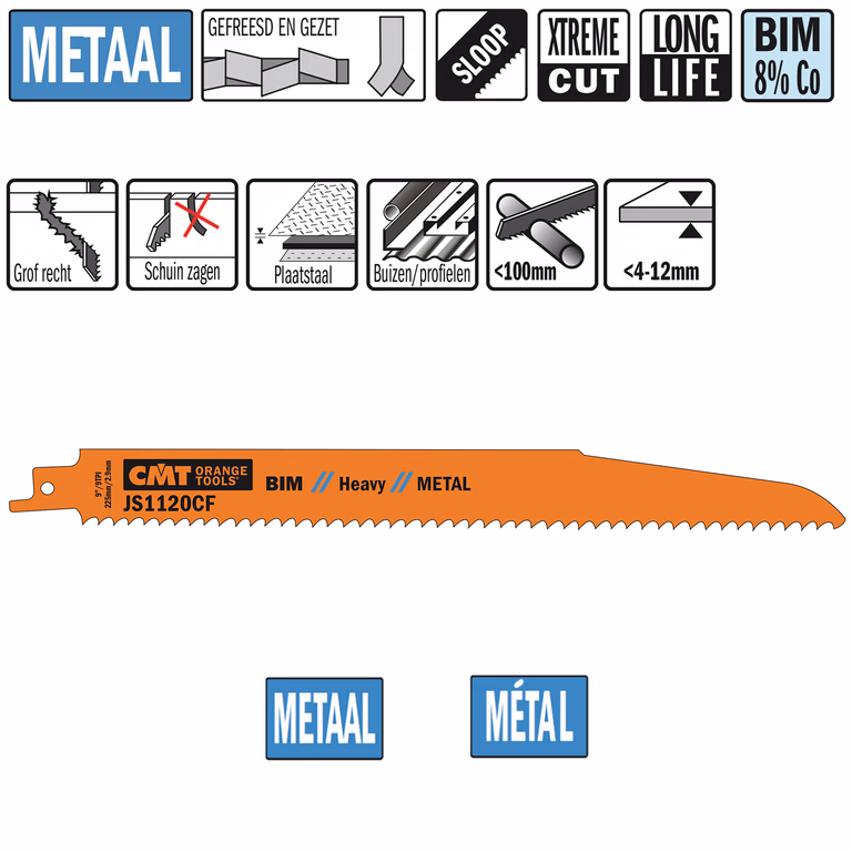 Reciprozaagblad Bi-metaal 225mm x 1,6 x 9TPI · JS1120CF-5