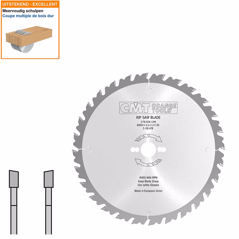 Schulp-en meerbladzaag met hardmetalen tanden D=300mm B=30mm K=3,2mm P=2,2mm