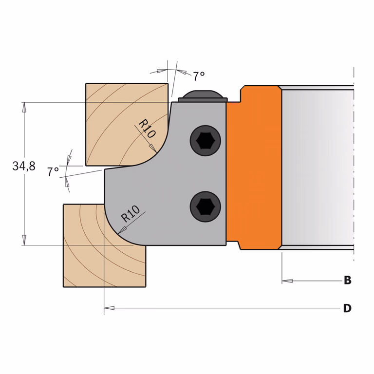 Profielmes voor holle en bolle radiusfrees type 1 L=29,3mm I=34,8mm