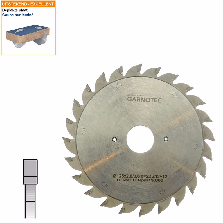 Twee-delige voorritszaag met diamanten tanden D=125mm B=22mm