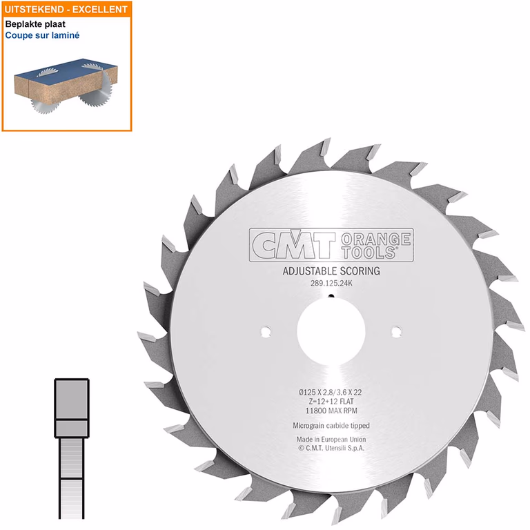 Twee-delige voorritszaag met hardmetalen tanden D=125mm B=22mm Z24