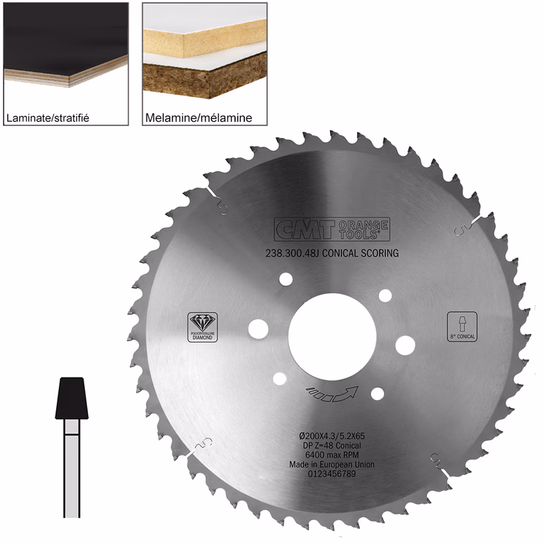 Conische voorritszaag met diamanten tanden D=300mm B=65mm Z48