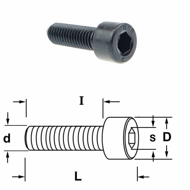 Inbusbout met ronde kop D=13mm S=6mm L=33mm I=25mm