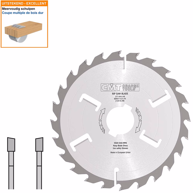 Meerbladzaag (dik) met ruimertanden D=350mm B=70mm K=4,2mm Z30