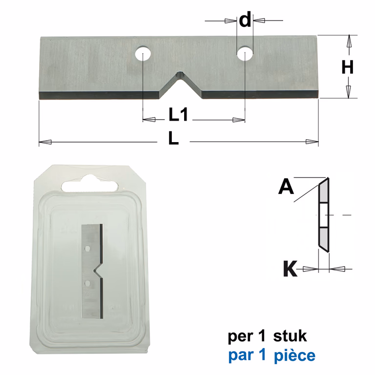 Recht mes met 90° inkeping (per 1 st.) L=80mm K=2,2mm H=18,6mm