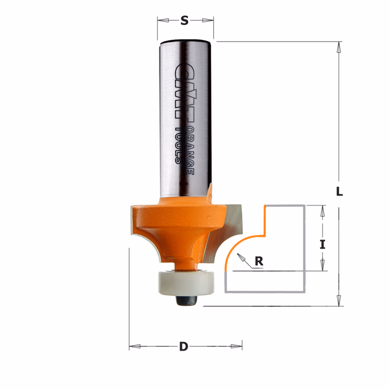 Kwart oprond frees met Delrin kogellager, HW D=25,4mm L=59mm I=12,7mm R=6,35mm
