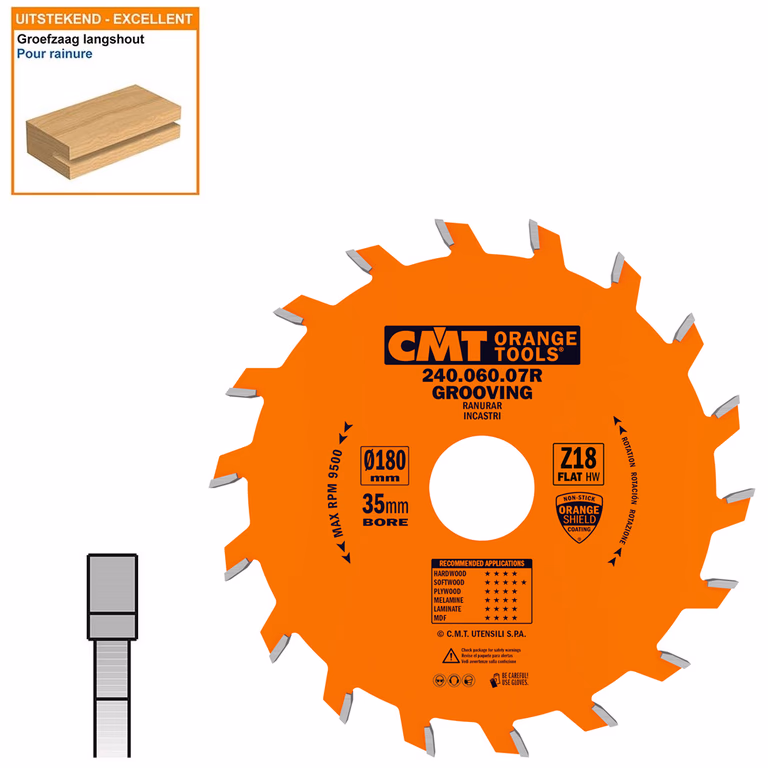 Groefzaag met hardmetalen tanden D=180mm K=6mm P=3mm Z18 · 240.060.07R
