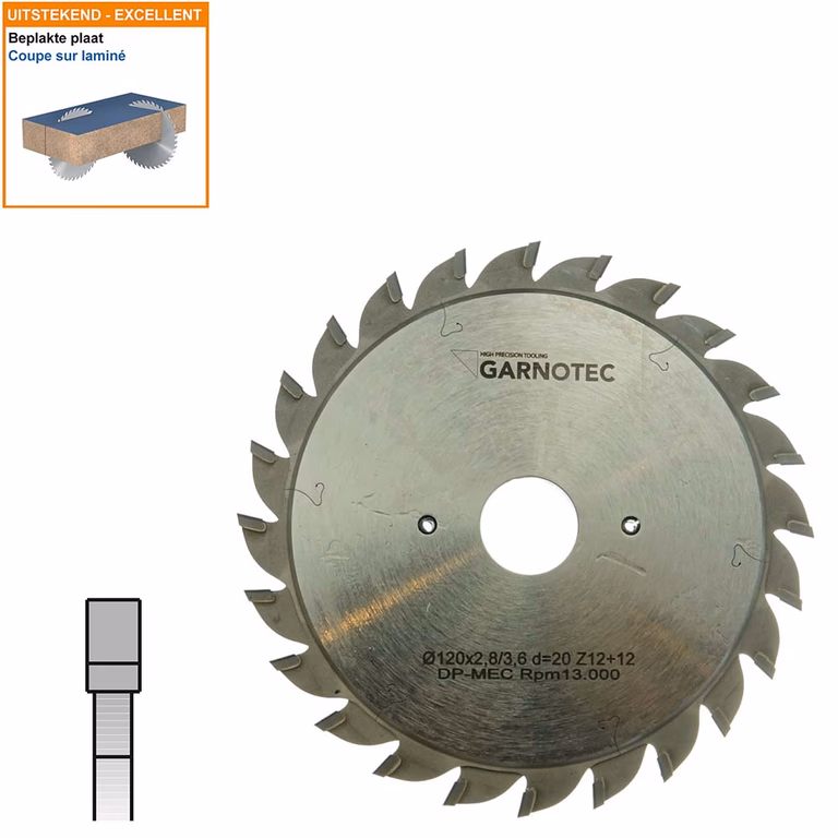 Twee-delige voorritszaag met diamanten tanden D=120mm B=20mm